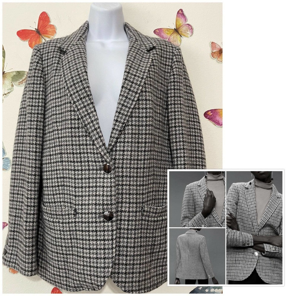 Wilfred Sz 10 Wool Blazer Jacket Houndstooth Gray